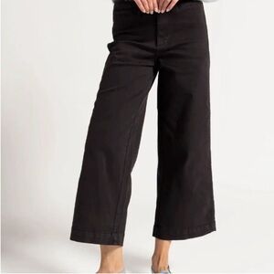 Oat New York Black Wide Leg High Rise Crop Denim Jeans